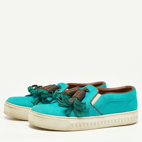 Louis Vuitton Turquoise Twill Fabric and Monogram Canvas Destination Sneakers - Picture 2 of 4
